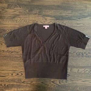 Bandolino Brown Knit Faux Wrap Short Sleeve Sweater, size XL